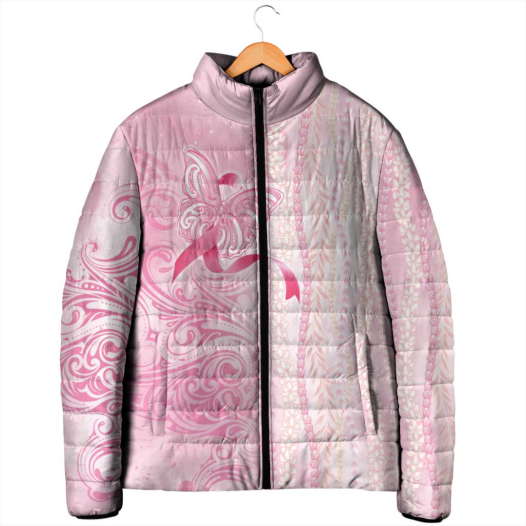 Breast Cancer Awareness Padded Jacket Maile Pikake Lokelani Crown Flower Lei Inspired LT9 - Polynesian Pride