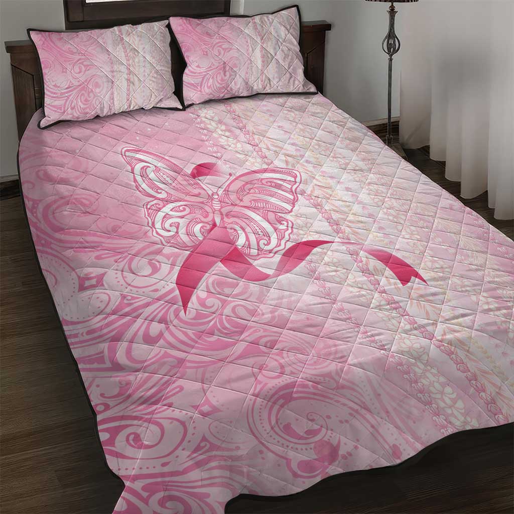 Breast Cancer Awareness Quilt Bed Set Maile Pikake Lokelani Crown Flower Lei Inspired