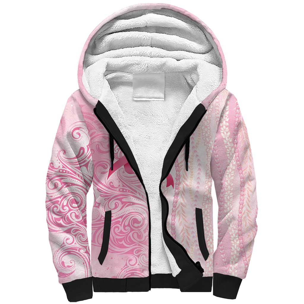 Breast Cancer Awareness Sherpa Hoodie Maile Pikake Lokelani Crown Flower Lei Inspired LT9 Unisex Pink - Polynesian Pride