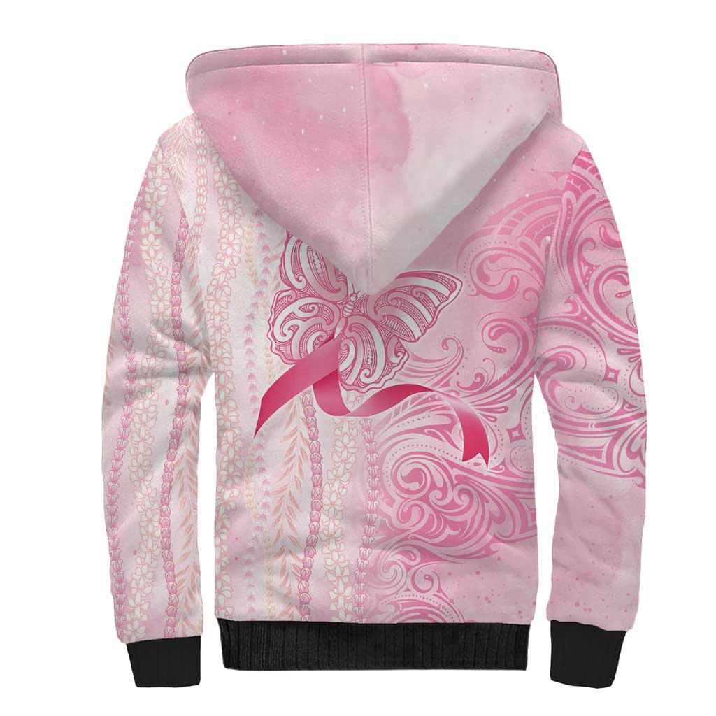 Breast Cancer Awareness Sherpa Hoodie Maile Pikake Lokelani Crown Flower Lei Inspired LT9 - Polynesian Pride