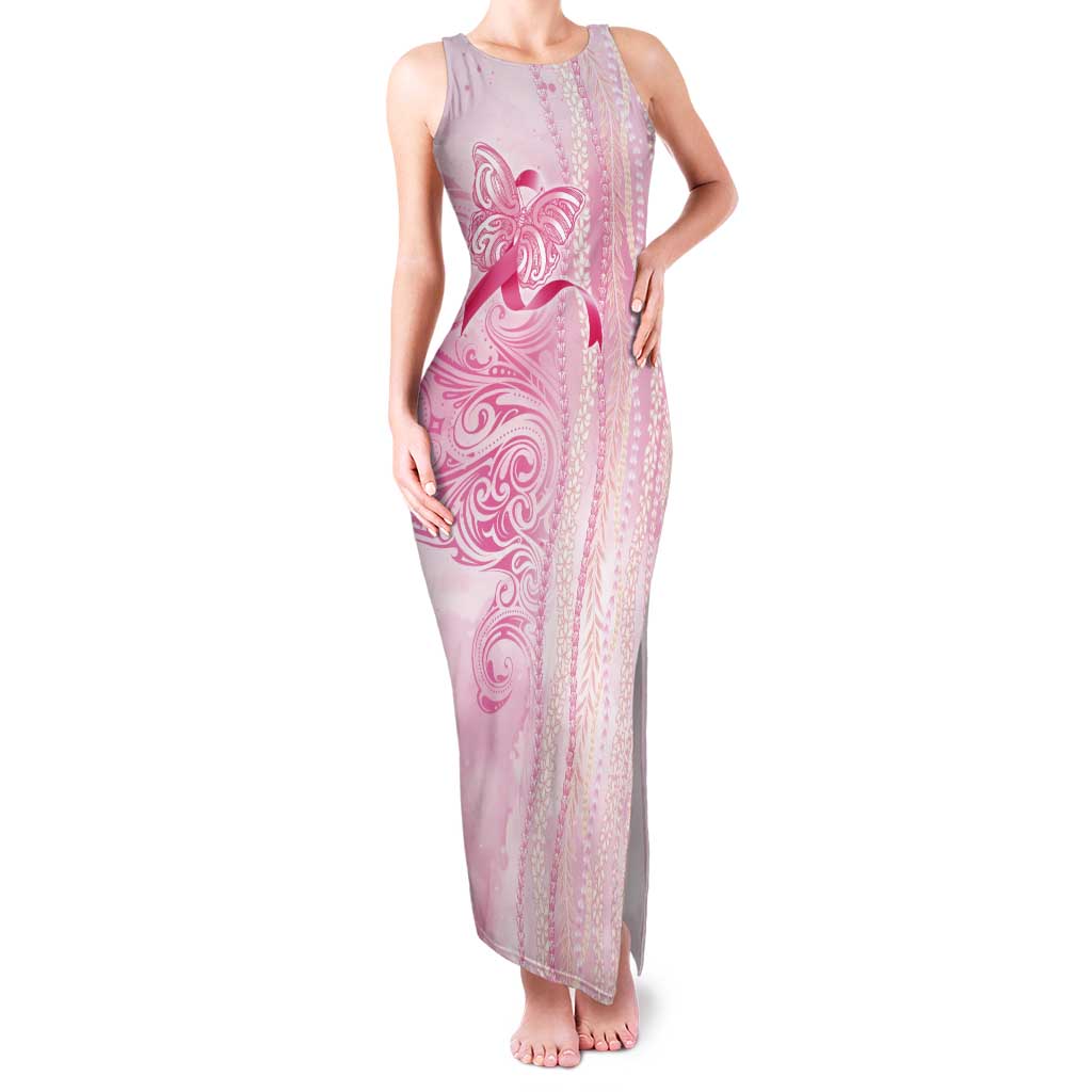 Breast Cancer Awareness Tank Maxi Dress Maile Pikake Lokelani Crown Flower Lei Inspired LT9 Women Pink - Polynesian Pride