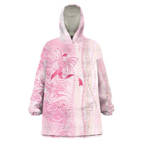 Breast Cancer Awareness Wearable Blanket Hoodie Maile Pikake Lokelani Crown Flower Lei Inspired LT9 One Size Pink - Polynesian Pride