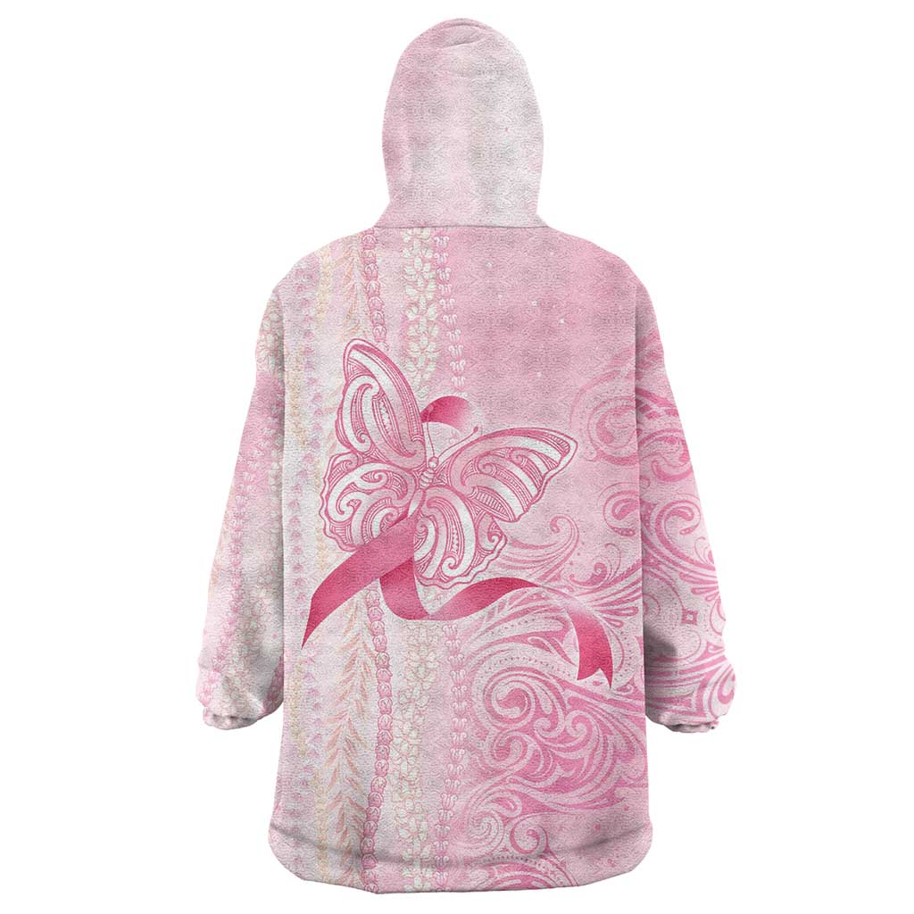 Breast Cancer Awareness Wearable Blanket Hoodie Maile Pikake Lokelani Crown Flower Lei Inspired LT9 - Polynesian Pride