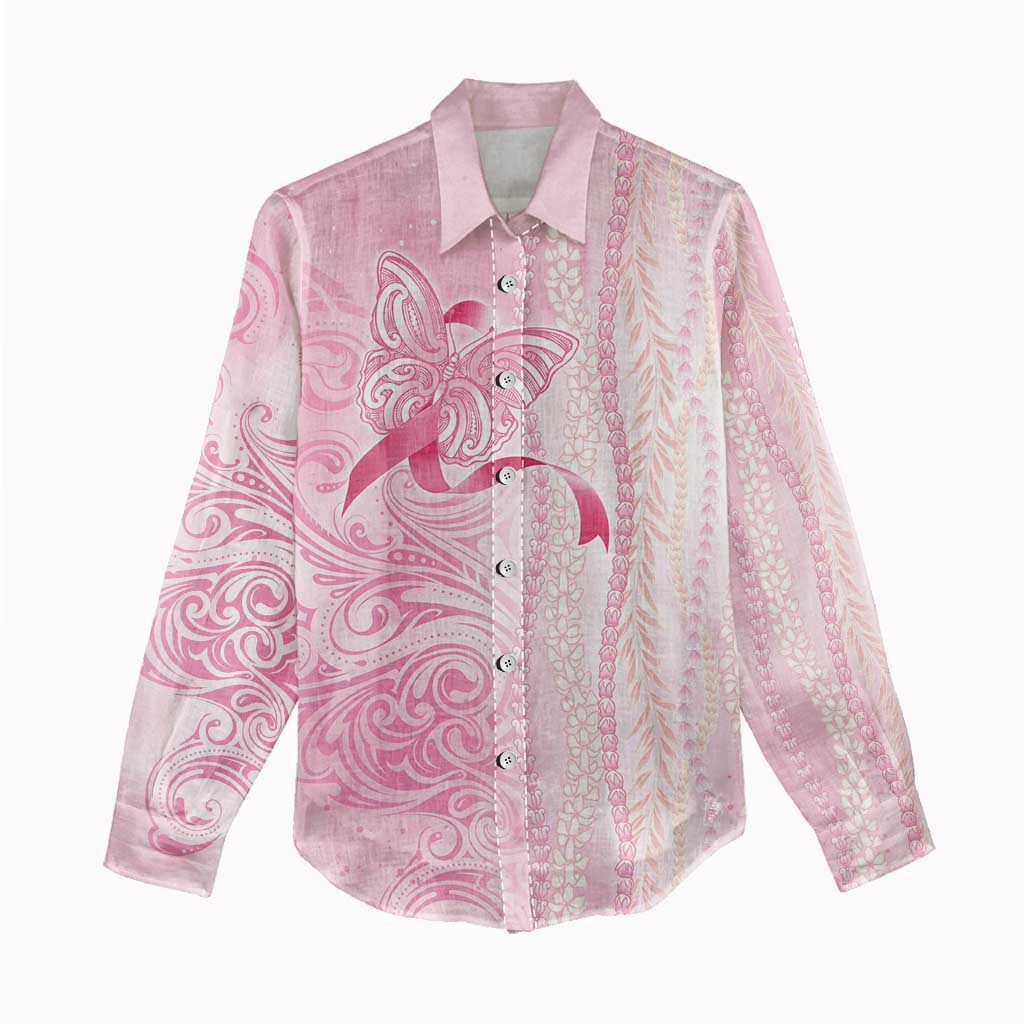 Breast Cancer Awareness Women Casual Shirt Maile Pikake Lokelani Crown Flower Lei Inspired LT9 - Polynesian Pride