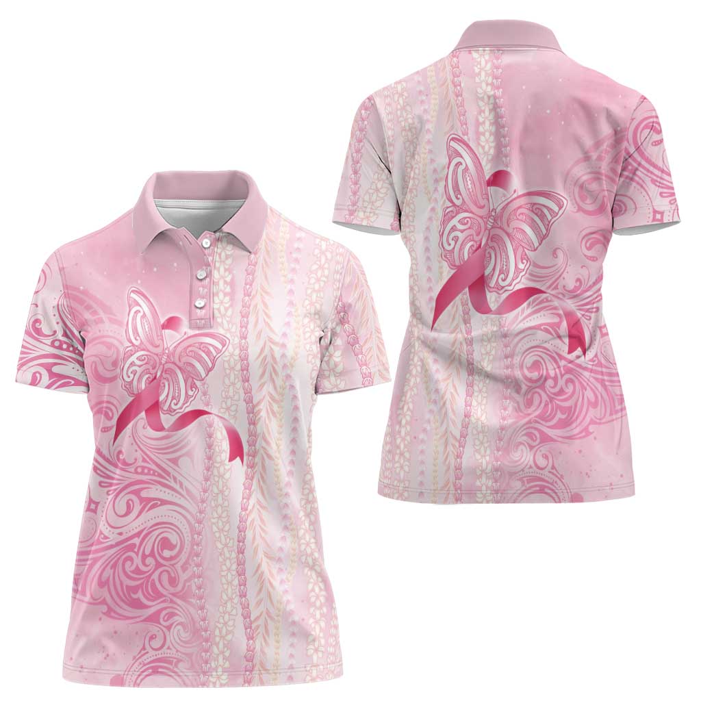 Breast Cancer Awareness Women Polo Shirt Maile Pikake Lokelani Crown Flower Lei Inspired LT9 - Polynesian Pride