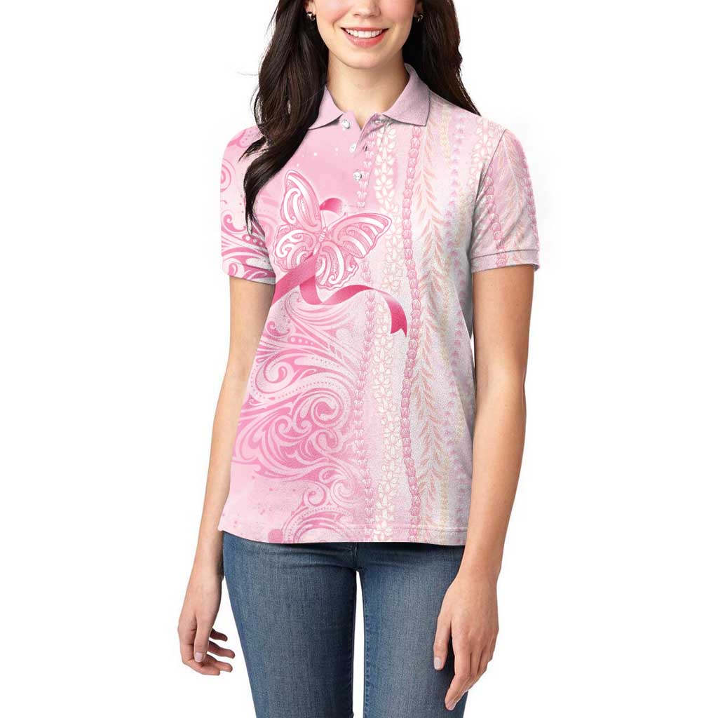 Breast Cancer Awareness Women Polo Shirt Maile Pikake Lokelani Crown Flower Lei Inspired LT9 - Polynesian Pride