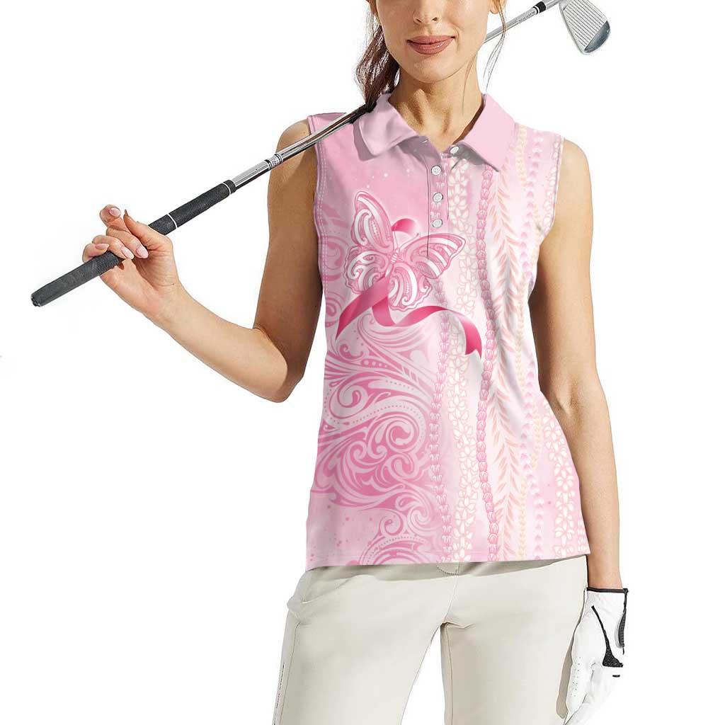 Breast Cancer Awareness Women Sleeveless Polo Shirt Maile Pikake Lokelani Crown Flower Lei Inspired LT9 - Polynesian Pride
