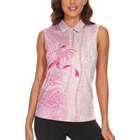 Breast Cancer Awareness Women Sleeveless Polo Shirt Maile Pikake Lokelani Crown Flower Lei Inspired LT9 - Polynesian Pride