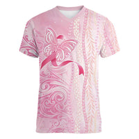 Breast Cancer Awareness Women V-Neck T-Shirt Maile Pikake Lokelani Crown Flower Lei Inspired LT9 Female Pink - Polynesian Pride