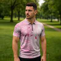 Breast Cancer Awareness Zipper Polo Shirt Maile Pikake Lokelani Crown Flower Lei Inspired LT9 - Polynesian Pride