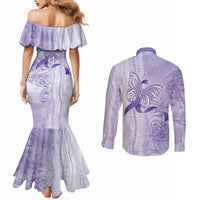 Epilepsy Awareness Couples Matching Mermaid Dress and Long Sleeve Button Shirt Maile Pikake Lokelani Crown Flower Lei Inspired LT9 - Polynesian Pride