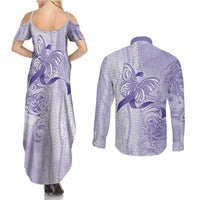 Epilepsy Awareness Couples Matching Summer Maxi Dress and Long Sleeve Button Shirt Maile Pikake Lokelani Crown Flower Lei Inspired LT9 - Polynesian Pride