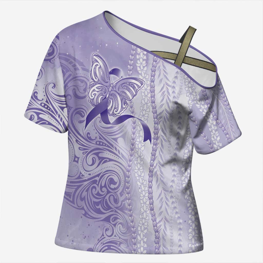 Epilepsy Awareness Cross Shoulder Shirt Maile Pikake Lokelani Crown Flower Lei Inspired LT9 Female Purple - Polynesian Pride