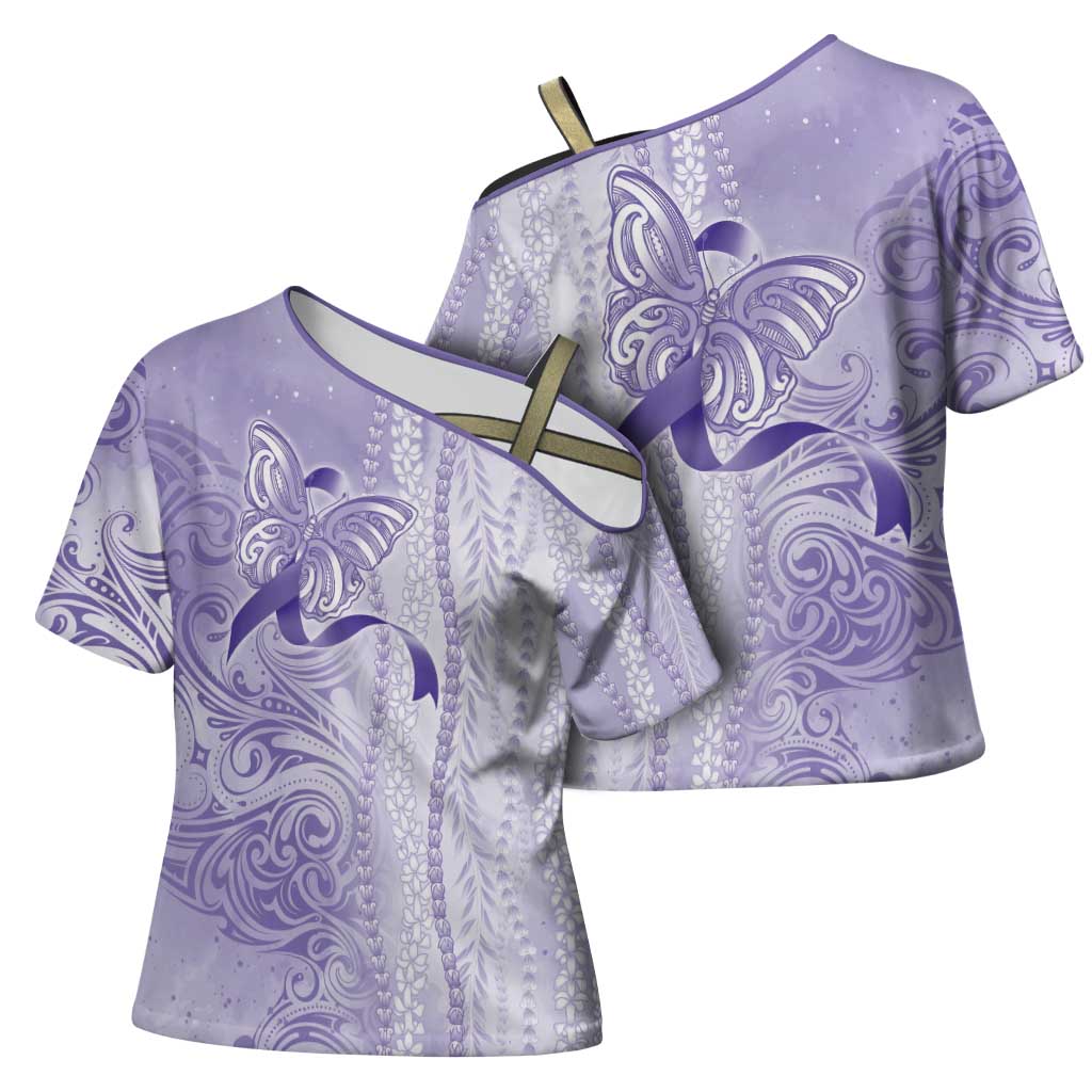 Epilepsy Awareness Cross Shoulder Shirt Maile Pikake Lokelani Crown Flower Lei Inspired LT9 - Polynesian Pride