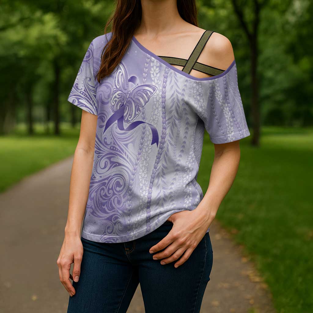 Epilepsy Awareness Cross Shoulder Shirt Maile Pikake Lokelani Crown Flower Lei Inspired LT9 - Polynesian Pride