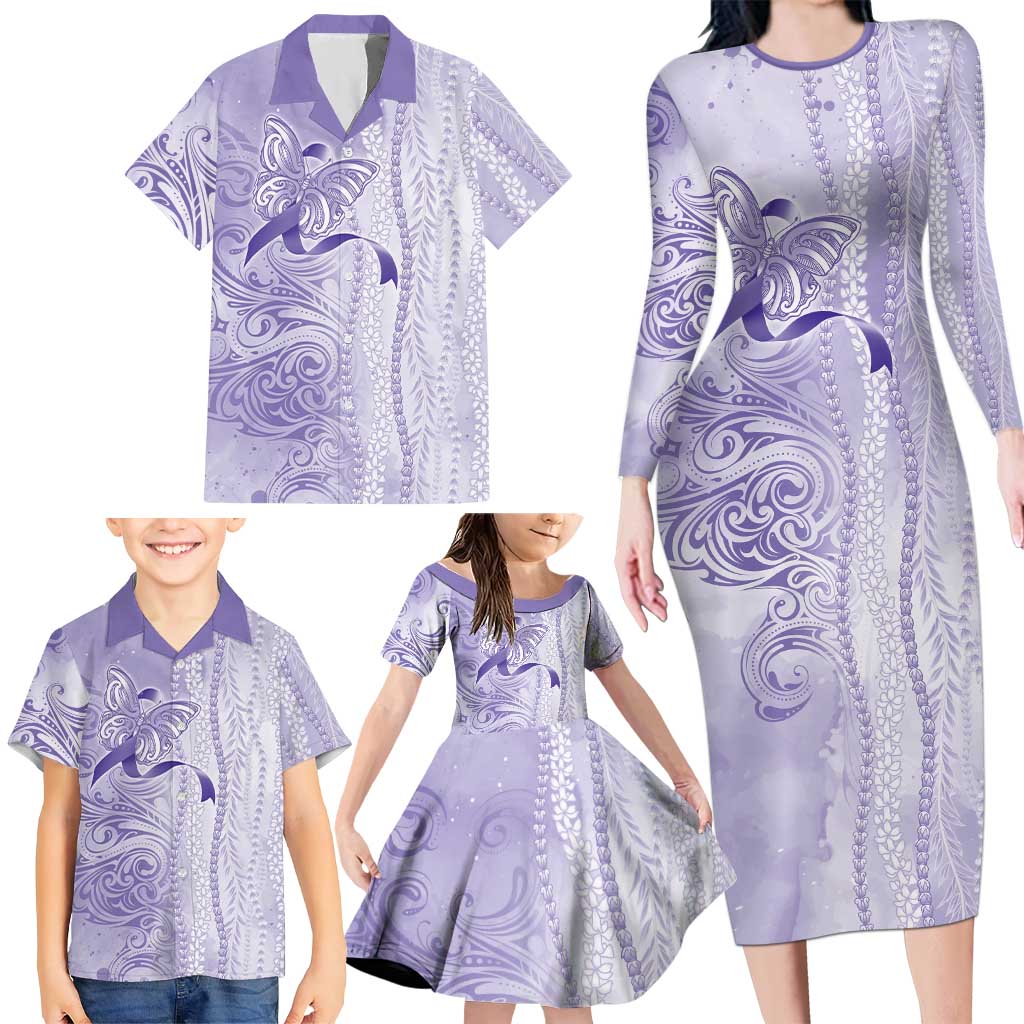 Epilepsy Awareness Family Matching Long Sleeve Bodycon Dress and Hawaiian Shirt Maile Pikake Lokelani Crown Flower Lei Inspired