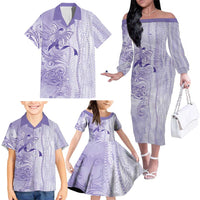 Epilepsy Awareness Family Matching Off The Shoulder Long Sleeve Dress and Hawaiian Shirt Maile Pikake Lokelani Crown Flower Lei Inspired LT9 - Polynesian Pride