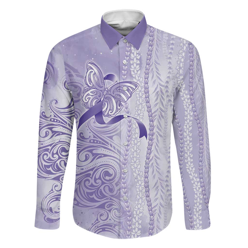 Epilepsy Awareness Family Matching Off Shoulder Short Dress and Hawaiian Shirt Maile Pikake Lokelani Crown Flower Lei Inspired LT9 Dad's Shirt - Long Sleeve Purple - Polynesian Pride