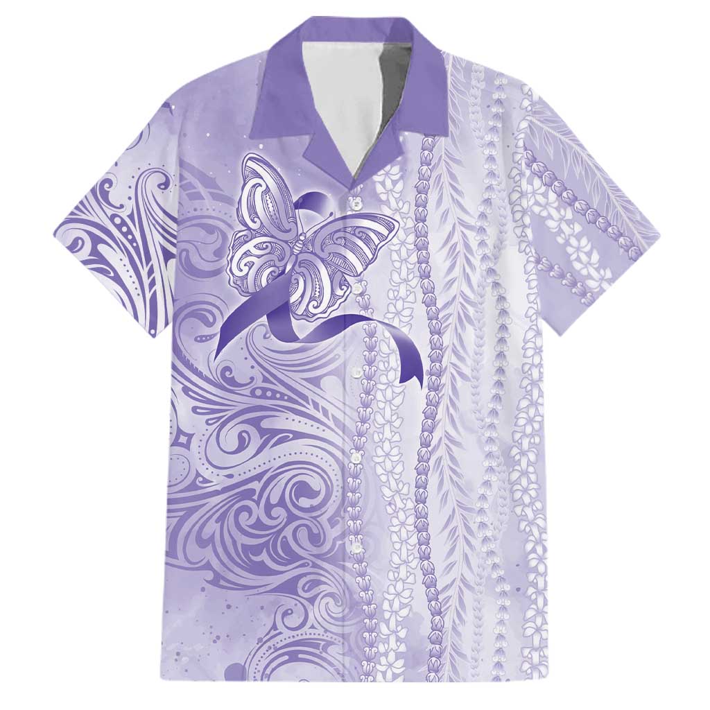 Epilepsy Awareness Family Matching Tank Maxi Dress and Hawaiian Shirt Maile Pikake Lokelani Crown Flower Lei Inspired LT9 Dad's Shirt - Short Sleeve Purple - Polynesian Pride
