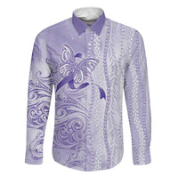 Epilepsy Awareness Family Matching Tank Maxi Dress and Hawaiian Shirt Maile Pikake Lokelani Crown Flower Lei Inspired LT9 Dad's Shirt - Long Sleeve Purple - Polynesian Pride