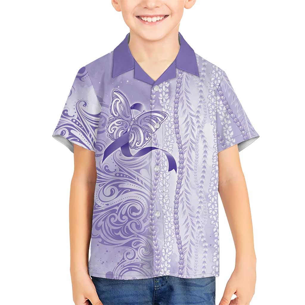 Epilepsy Awareness Family Matching Tank Maxi Dress and Hawaiian Shirt Maile Pikake Lokelani Crown Flower Lei Inspired LT9 Son's Shirt Purple - Polynesian Pride