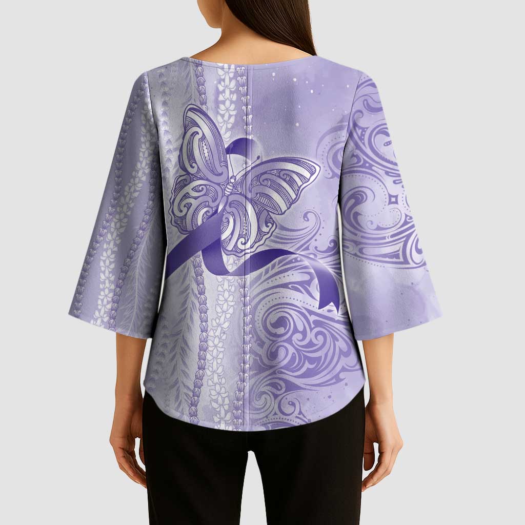 Epilepsy Awareness Kimono Sleeve Blouse Maile Pikake Lokelani Crown Flower Lei Inspired