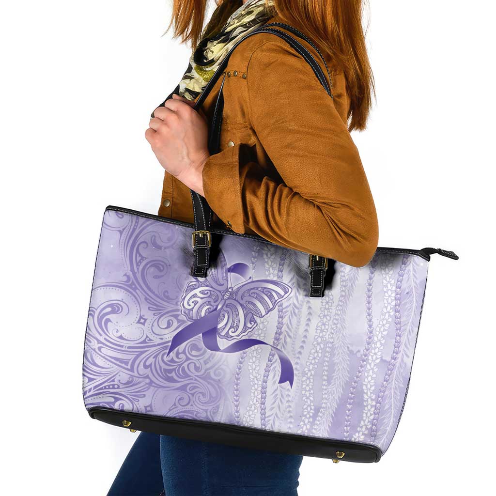 Epilepsy Awareness Leather Tote Bag Maile Pikake Lokelani Crown Flower Lei Inspired