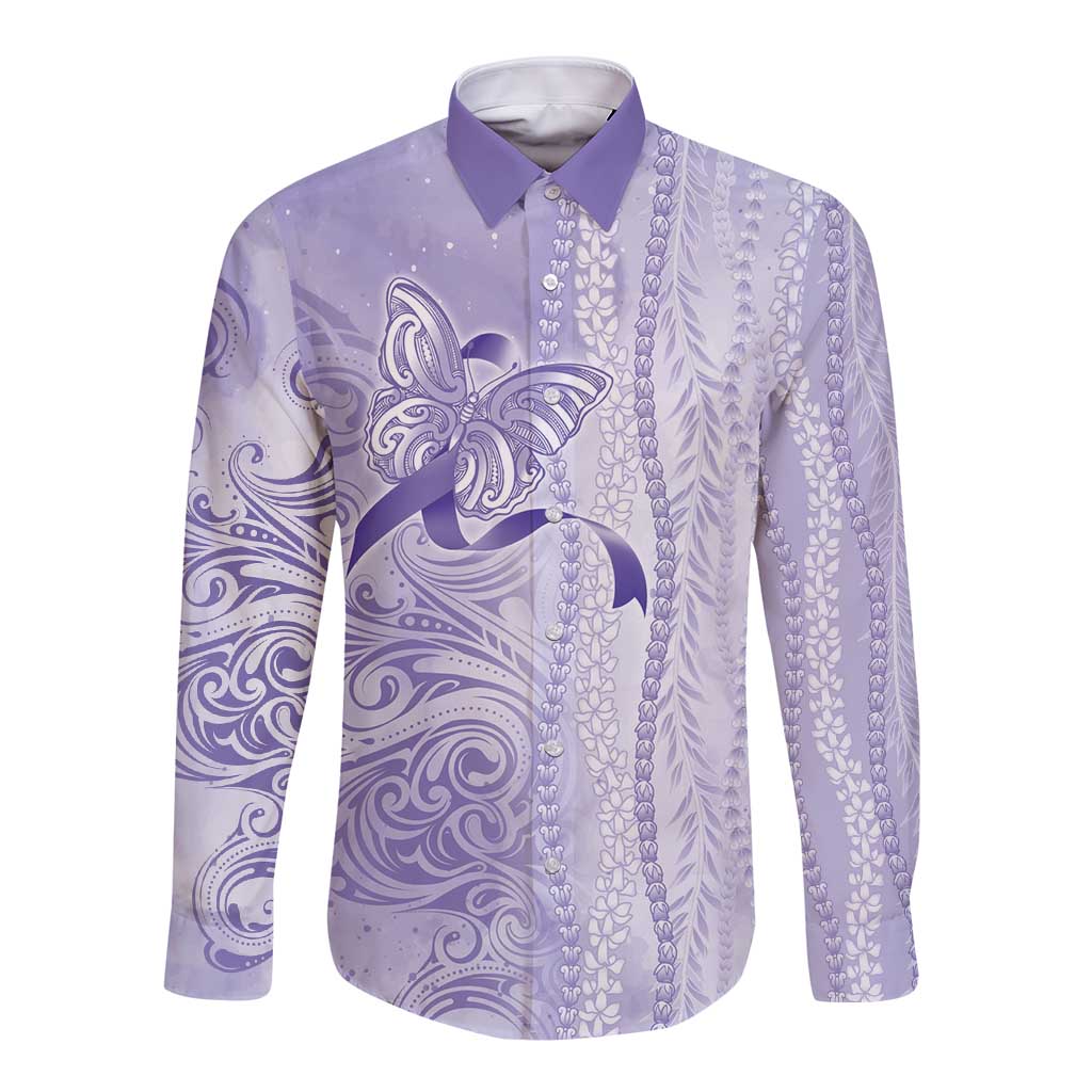 Epilepsy Awareness Long Sleeve Button Shirt Maile Pikake Lokelani Crown Flower Lei Inspired