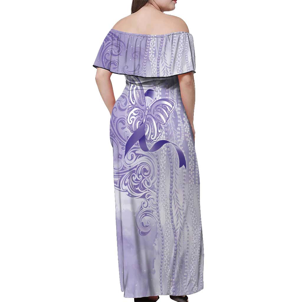 Epilepsy Awareness Off Shoulder Maxi Dress Maile Pikake Lokelani Crown Flower Lei Inspired