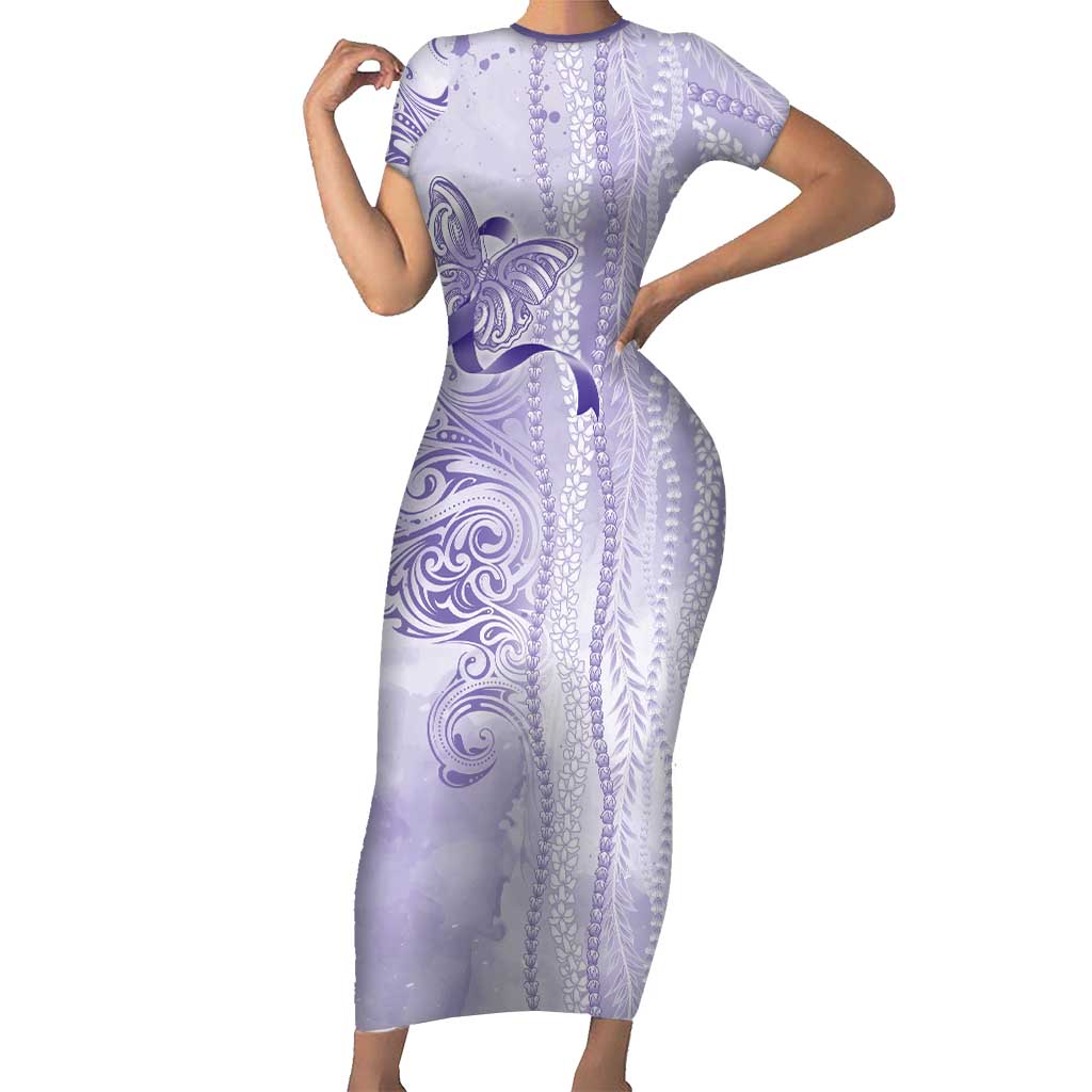 Epilepsy Awareness Short Sleeve Bodycon Dress Maile Pikake Lokelani Crown Flower Lei Inspired