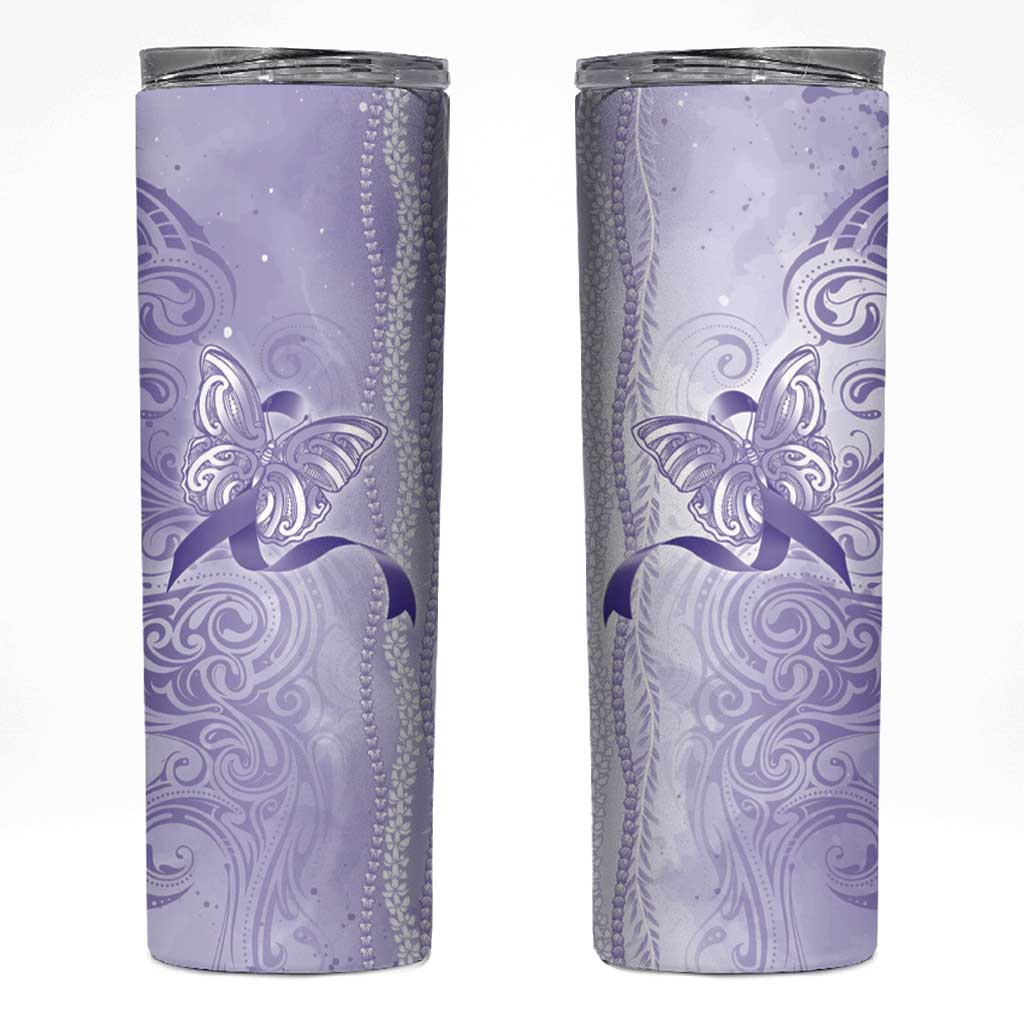 Epilepsy Awareness Skinny Tumbler Maile Pikake Lokelani Crown Flower Lei Inspired LT9 Purple - Polynesian Pride