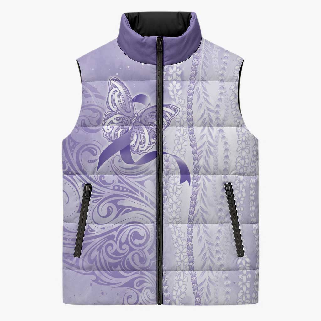 Epilepsy Awareness Sleeveless Puffer Jacket Maile Pikake Lokelani Crown Flower Lei Inspired