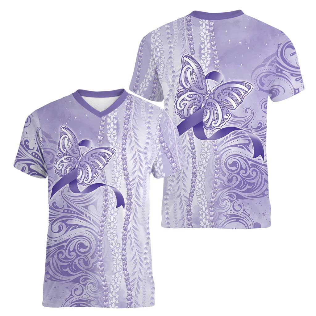 Epilepsy Awareness Women V-Neck T-Shirt Maile Pikake Lokelani Crown Flower Lei Inspired LT9 - Polynesian Pride