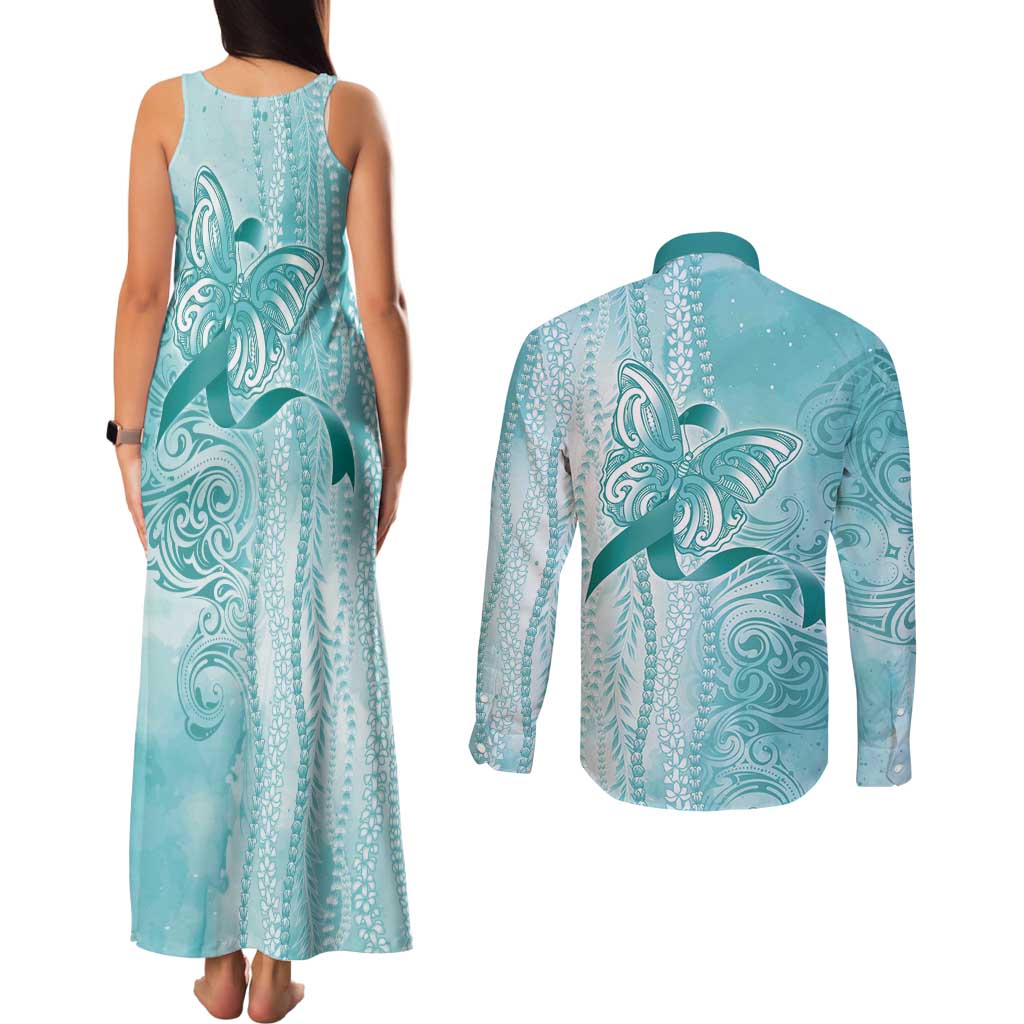 PTSD Awareness Couples Matching Tank Maxi Dress and Long Sleeve Button Shirt Maile Pikake Lokelani Crown Flower Lei Inspired LT9 - Polynesian Pride
