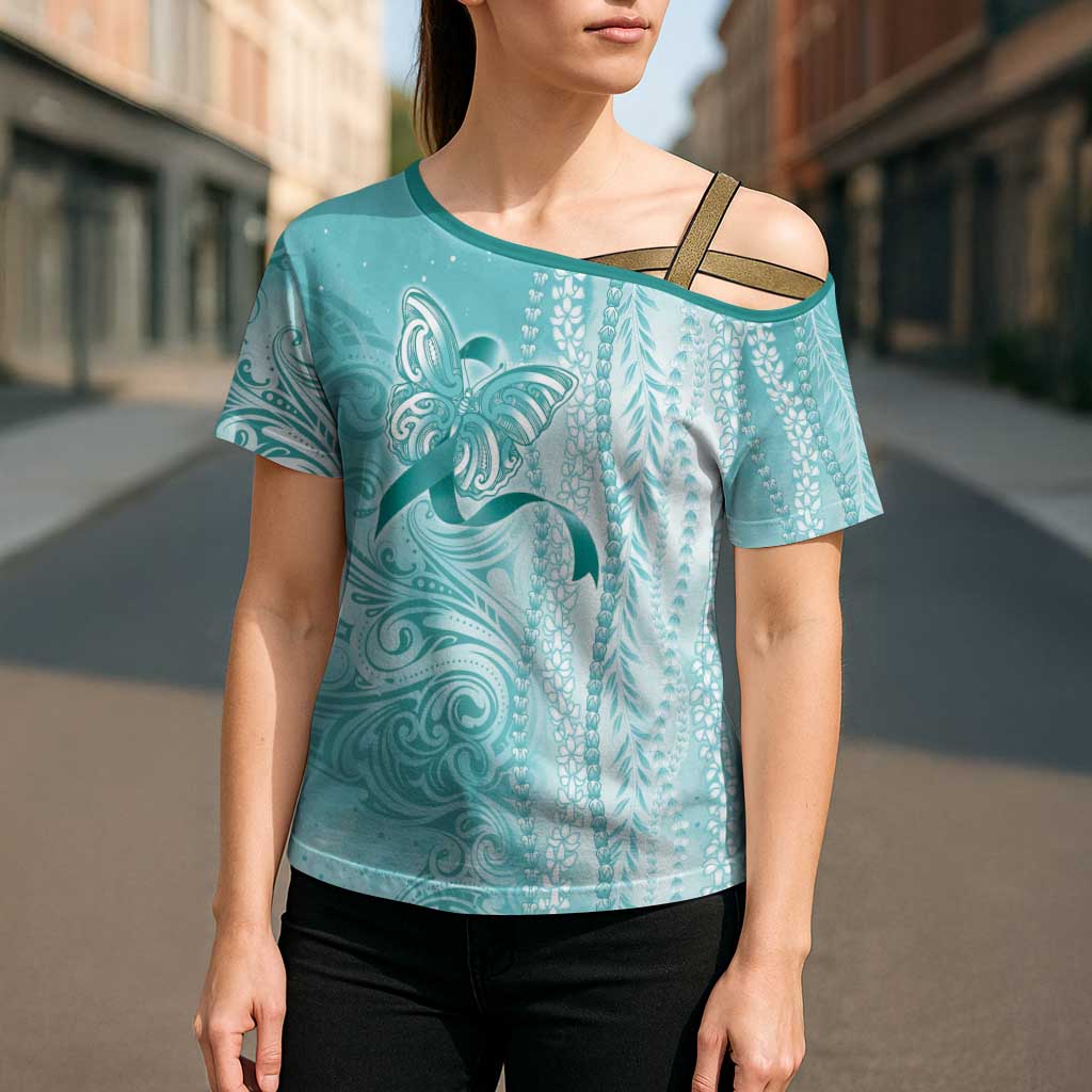 PTSD Awareness Cross Shoulder Shirt Maile Pikake Lokelani Crown Flower Lei Inspired