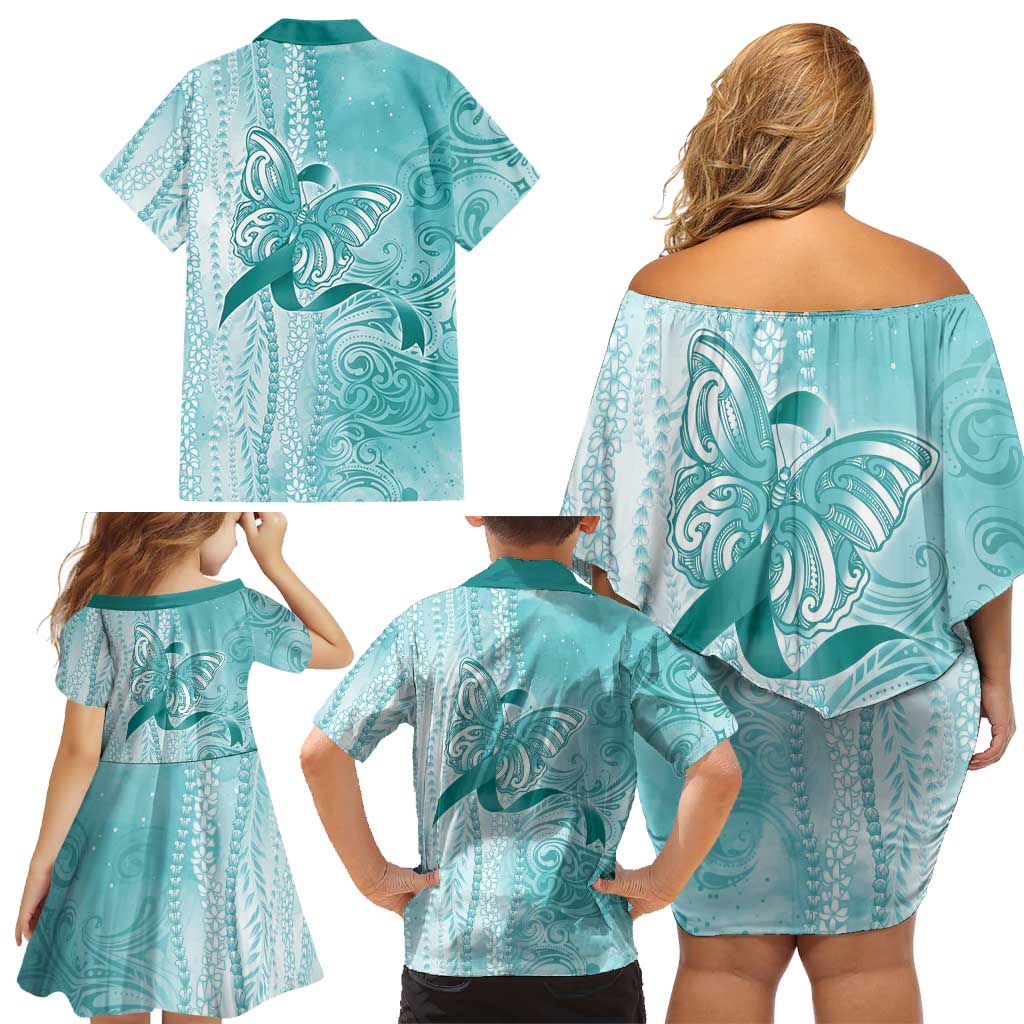 PTSD Awareness Family Matching Off Shoulder Short Dress and Hawaiian Shirt Maile Pikake Lokelani Crown Flower Lei Inspired LT9 - Polynesian Pride