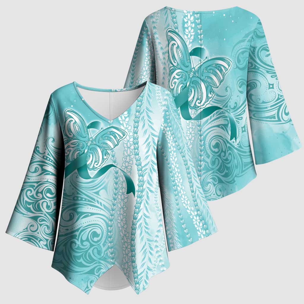 PTSD Awareness Kimono Sleeve Blouse Maile Pikake Lokelani Crown Flower Lei Inspired