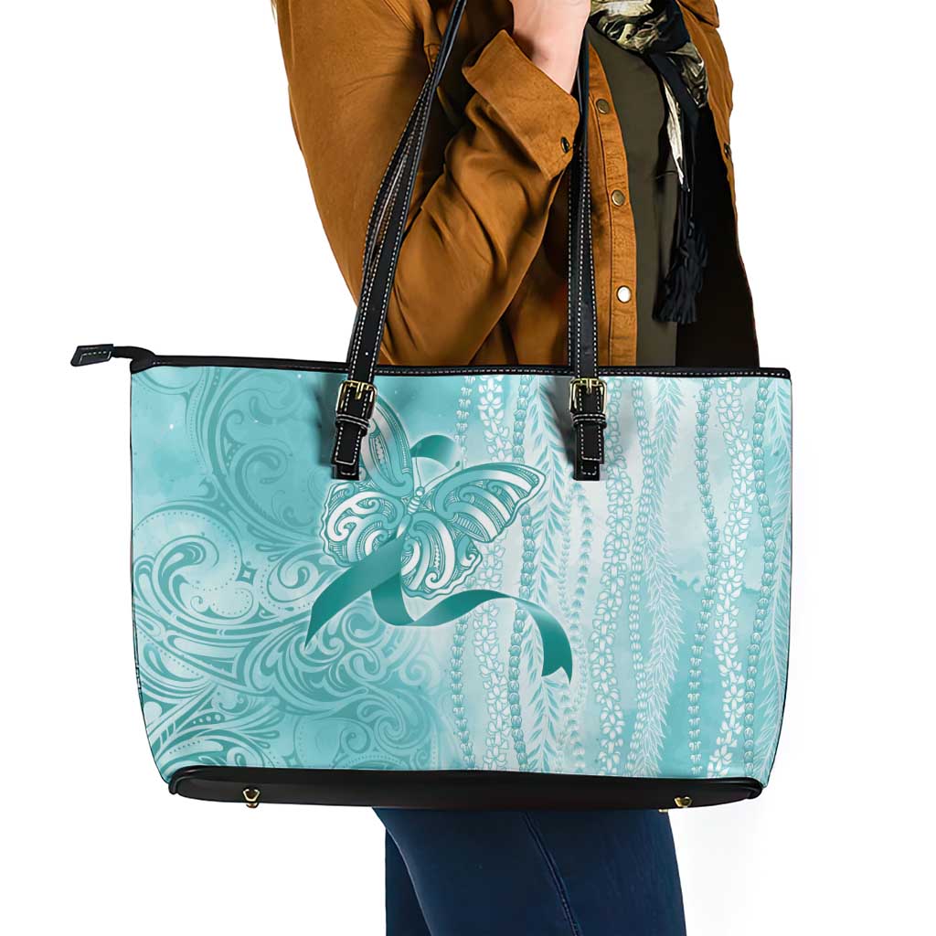 PTSD Awareness Leather Tote Bag Maile Pikake Lokelani Crown Flower Lei Inspired