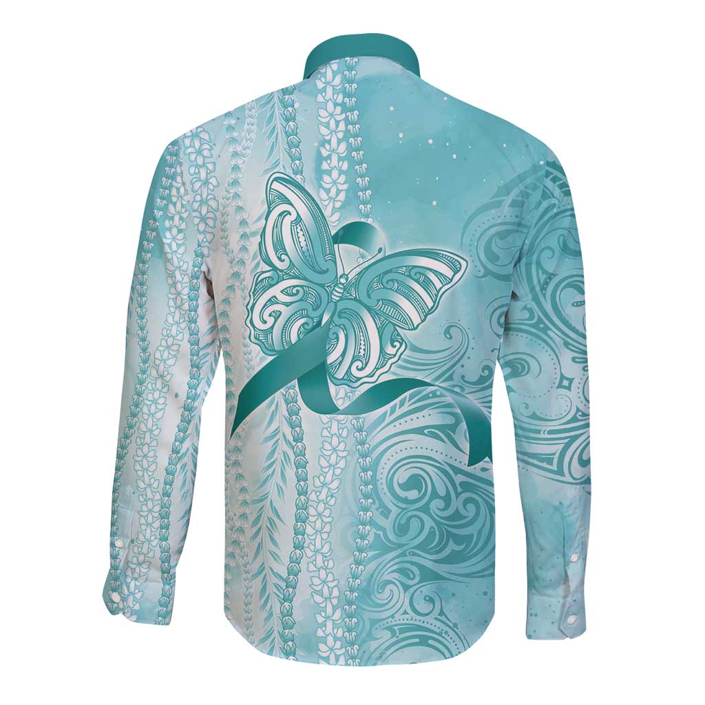 PTSD Awareness Long Sleeve Button Shirt Maile Pikake Lokelani Crown Flower Lei Inspired