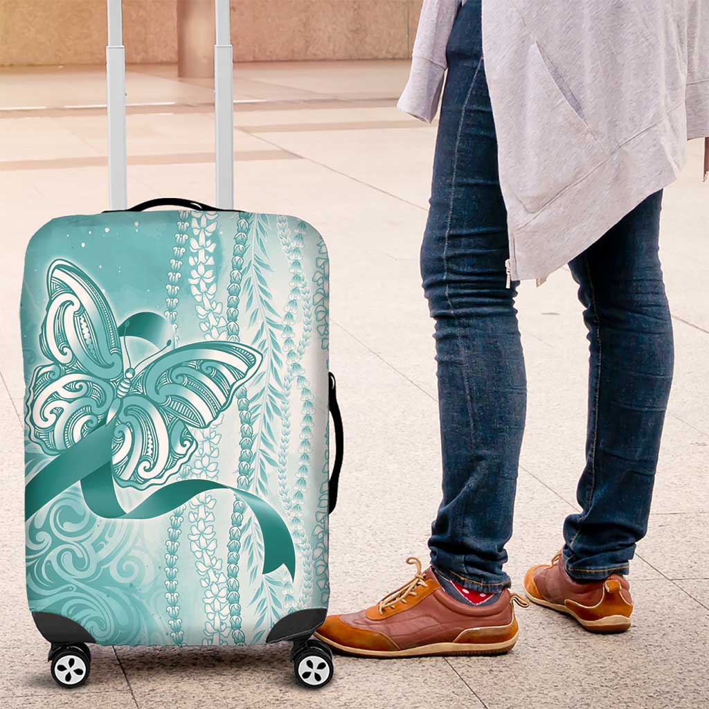 PTSD Awareness Luggage Cover Maile Pikake Lokelani Crown Flower Lei Inspired LT9 Teal - Polynesian Pride