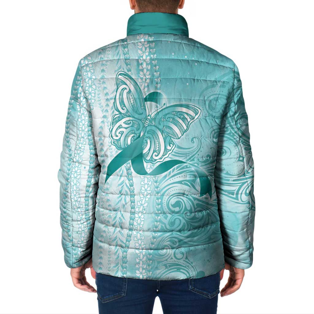 PTSD Awareness Padded Jacket Maile Pikake Lokelani Crown Flower Lei Inspired