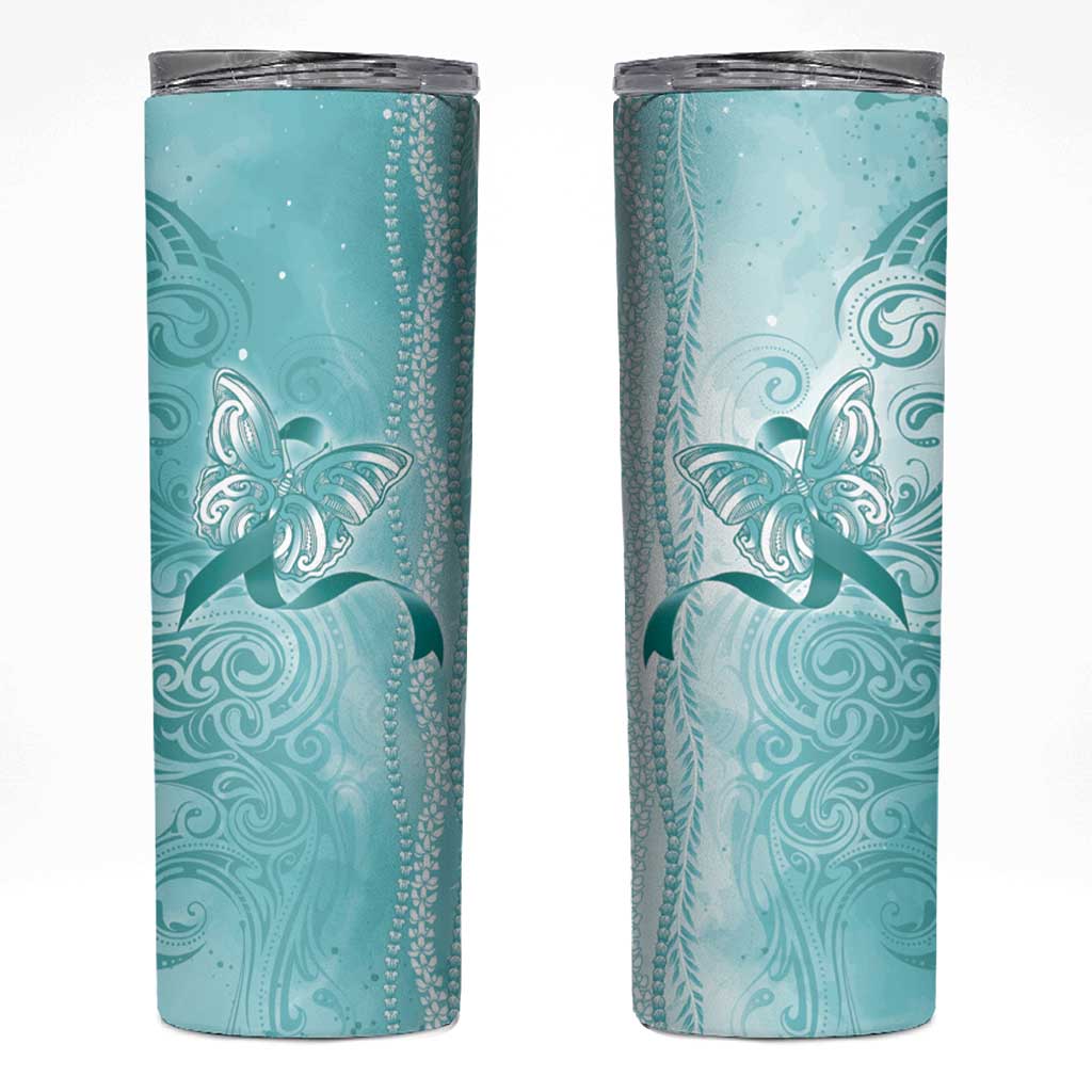 PTSD Awareness Skinny Tumbler Maile Pikake Lokelani Crown Flower Lei Inspired LT9 Teal - Polynesian Pride