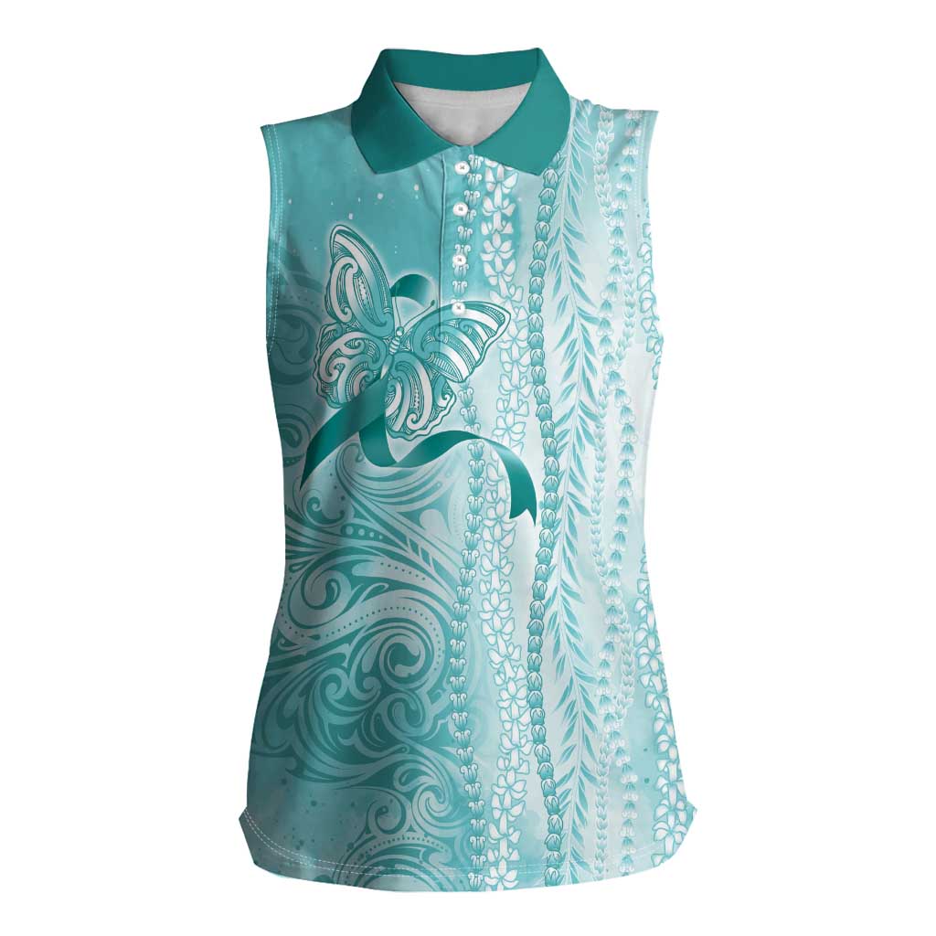 PTSD Awareness Women Sleeveless Polo Shirt Maile Pikake Lokelani Crown Flower Lei Inspired LT9 Female Teal - Polynesian Pride