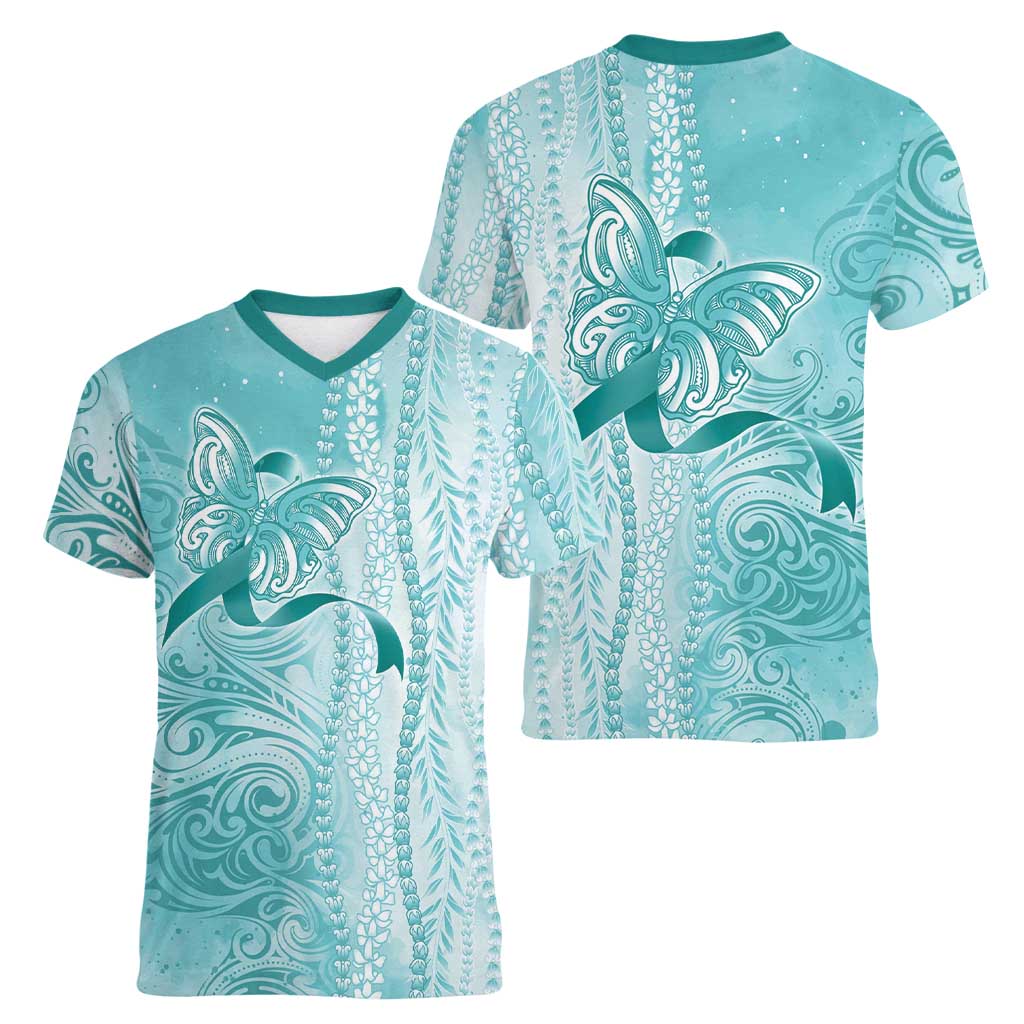 PTSD Awareness Women V-Neck T-Shirt Maile Pikake Lokelani Crown Flower Lei Inspired LT9 - Polynesian Pride