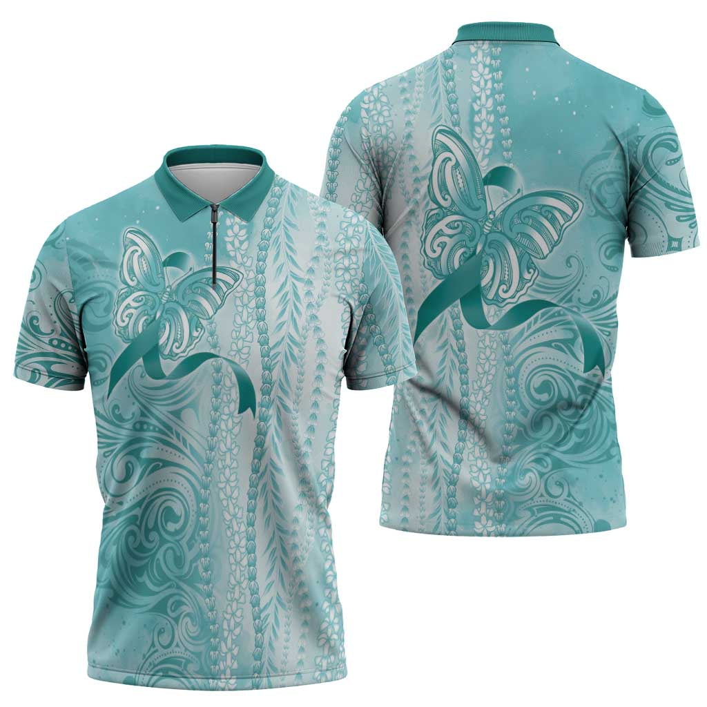 PTSD Awareness Zipper Polo Shirt Maile Pikake Lokelani Crown Flower Lei Inspired