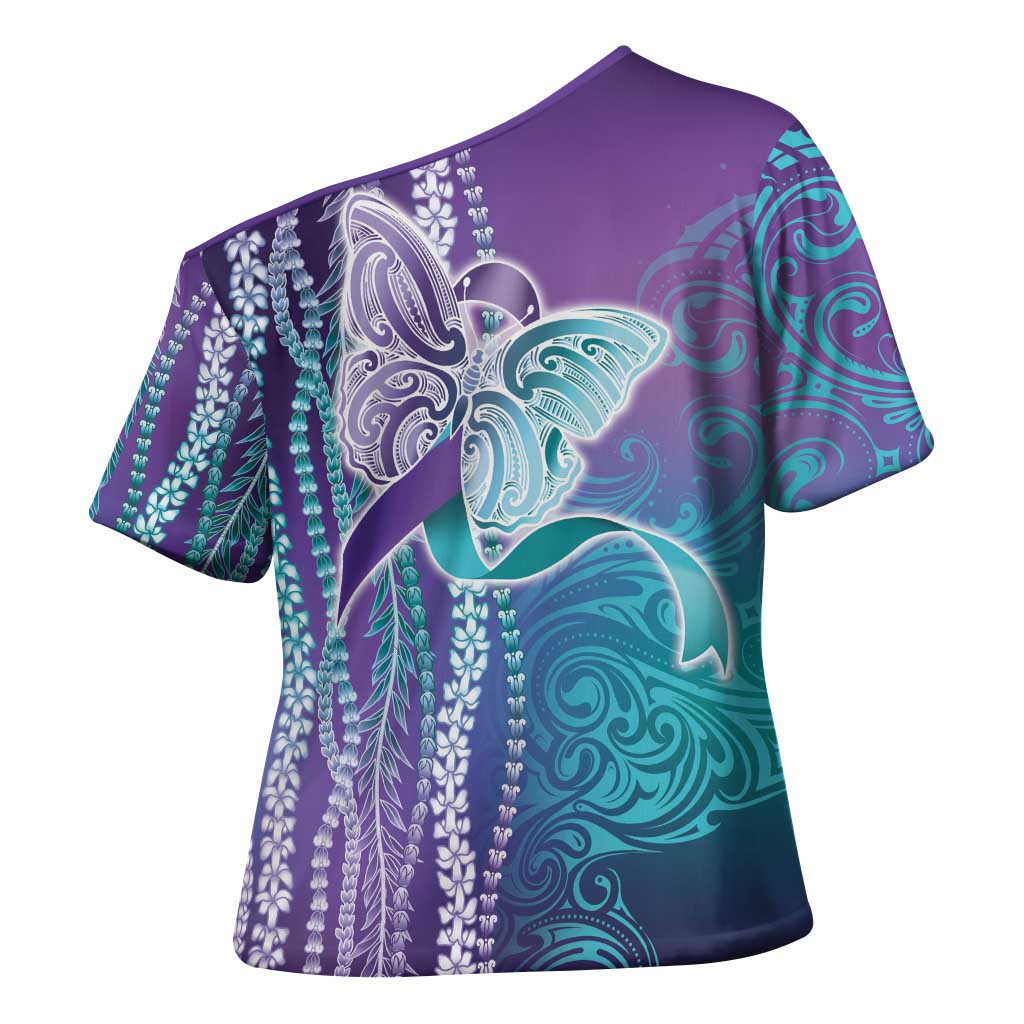Suicide Prevention Awareness Cross Shoulder Shirt Maile Pikake Lokelani Crown Flower Lei Inspired