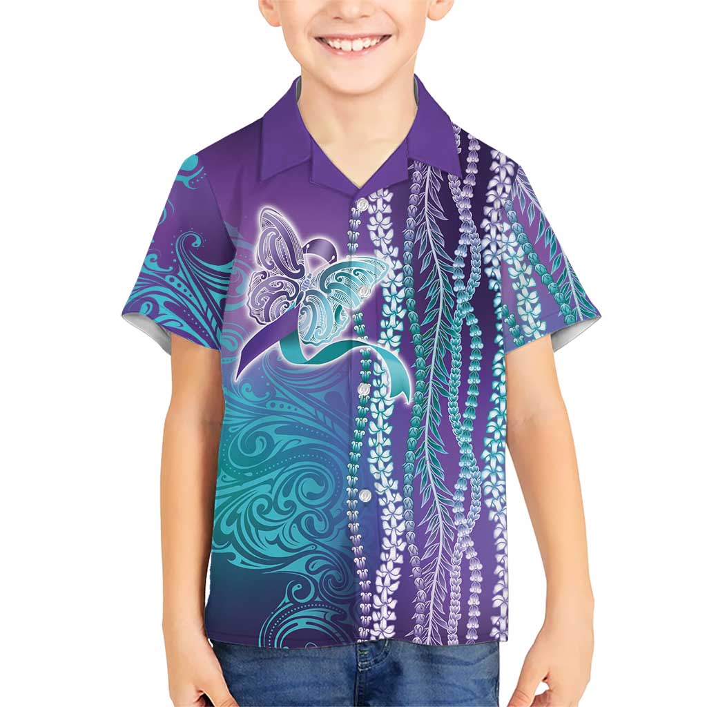 Suicide Prevention Awareness Family Matching Long Sleeve Bodycon Dress and Hawaiian Shirt Maile Pikake Lokelani Crown Flower Lei Inspired LT9 Son's Shirt Multicolor - Polynesian Pride