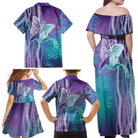 Suicide Prevention Awareness Family Matching Off Shoulder Maxi Dress and Hawaiian Shirt Maile Pikake Lokelani Crown Flower Lei Inspired LT9 - Polynesian Pride