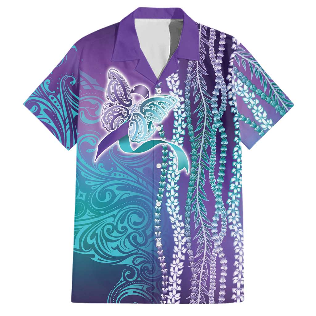 Suicide Prevention Awareness Family Matching Off Shoulder Maxi Dress and Hawaiian Shirt Maile Pikake Lokelani Crown Flower Lei Inspired LT9 Dad's Shirt - Short Sleeve Multicolor - Polynesian Pride