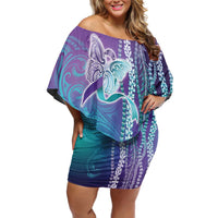 Suicide Prevention Awareness Family Matching Off Shoulder Short Dress and Hawaiian Shirt Maile Pikake Lokelani Crown Flower Lei Inspired LT9 Mom's Dress Multicolor - Polynesian Pride